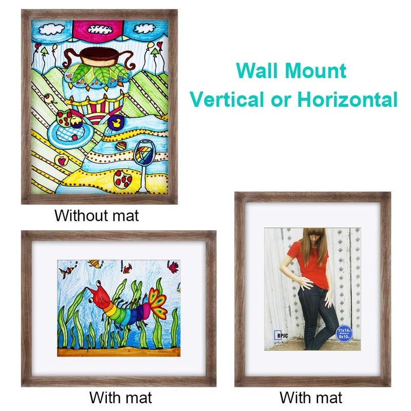 RPJC 11x14 inch Picture Frame Made of Solid Wood and High Definition Glass Display Pictures 8x10 with Mat or 11x14 Without Mat for Wall Mounting Photo Frame Carbonized - Image 5